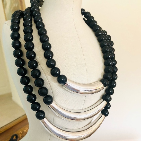 Vintage Designer ALEXIS KIRK Modernist Black Statement Necklace - Picture 11 of 16